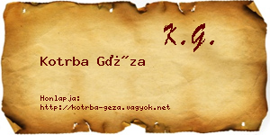 Kotrba Géza névjegykártya